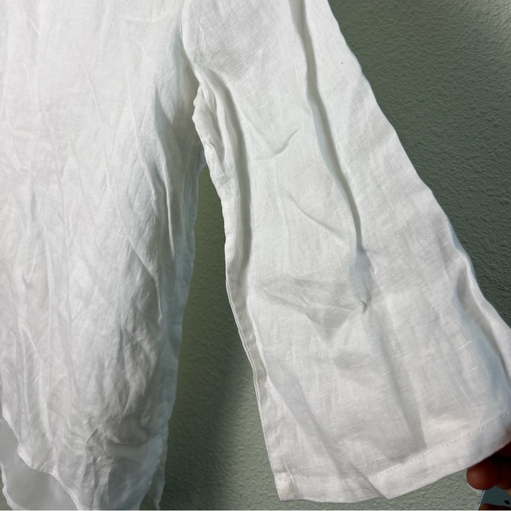 JM Collection White Natural Linen Embellished Tunic Shirt Artsy Top Womens XL - Picture 4 of 10